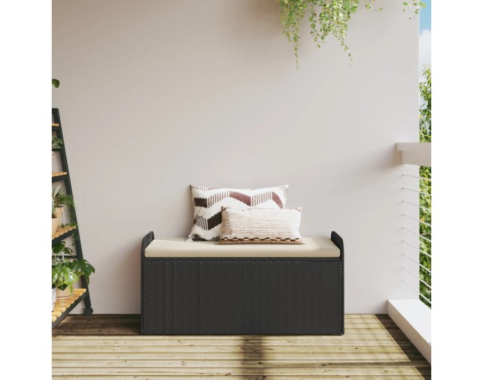 Sonata Bancă de depozitare cu pernă, negru, 115x51x52 cm, poliratan