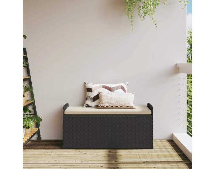Sonata H Пейка за съхранение с възглавница черна 115x51x52 см полиратан