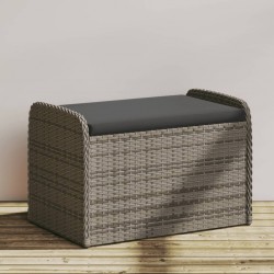 Sonata H Пейка за съхранение с възглавница сива 80x51x52 см полиратан - Canapele și bănci de grădină
