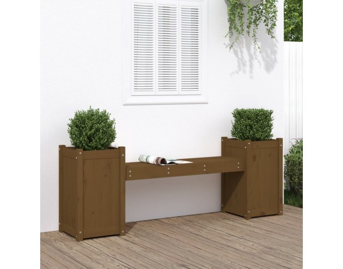 Sonata H Пейка със саксии меденокафява 180x36x63 см борово дърво масив
