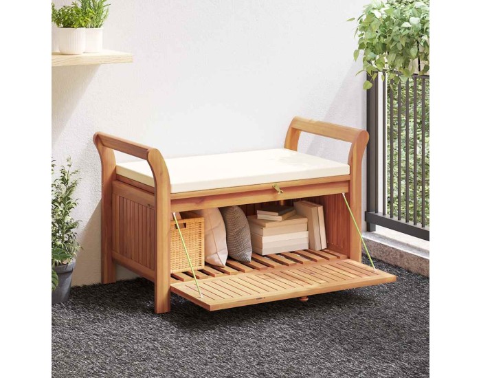 Sonata Bancă de depozitare cu pernă, 126 cm, lemn masiv de acacia