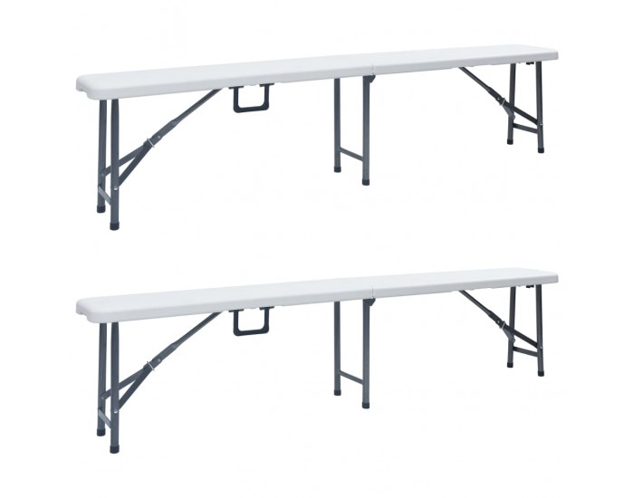 Sonata H Сгъваеми градински пейки, 2 бр, 180 см, HDPE, бели