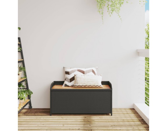 Sonata H Пейка за съхранение черна 100x50x52 см полиратан и акация