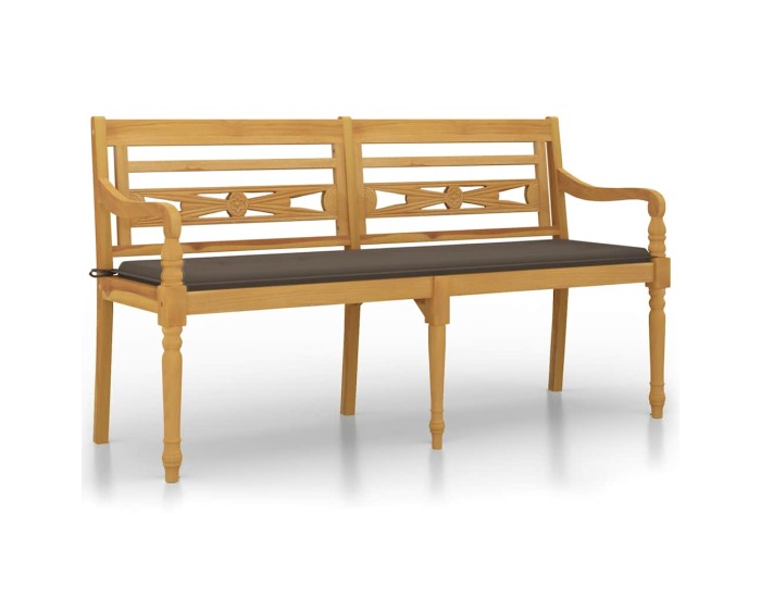 Sonata Bancă Batavia cu pernă gri taupe, 150 cm, lemn masiv de tec