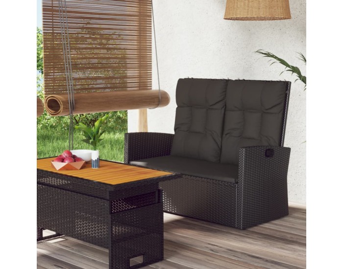 Sonata Bancă rabatabilă de grădină cu perne, negru, 118 cm, poliratan