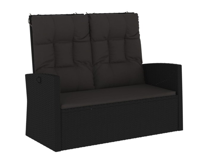 Sonata Bancă rabatabilă de grădină cu perne, negru, 118 cm, poliratan