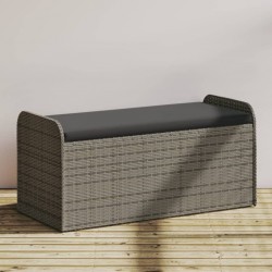 Sonata H Пейка за съхранение с възглавница сива 115x51x52 см полиратан - Canapele și bănci de grădină