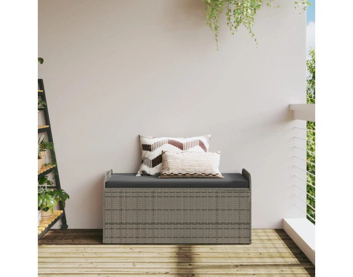 Sonata H Пейка за съхранение с възглавница сива 115x51x52 см полиратан