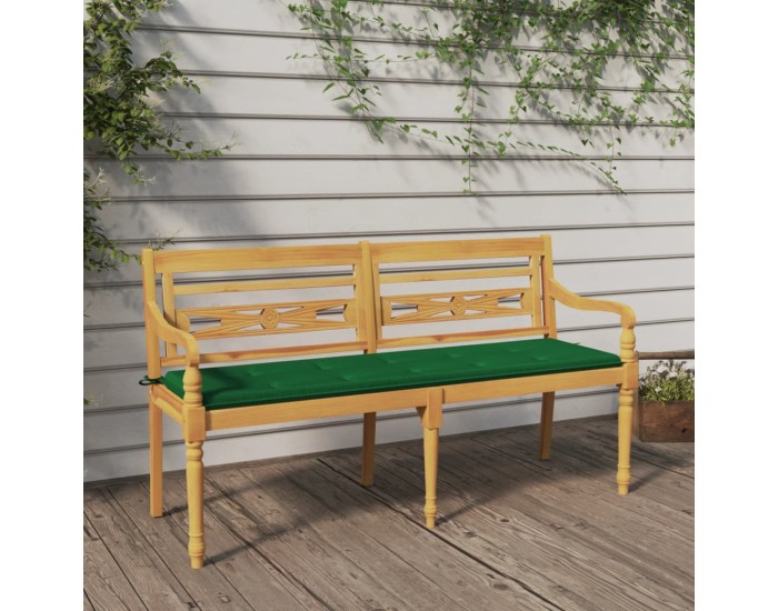 Sonata Bancă Batavia cu pernă verde, 150 cm, lemn masiv de tec