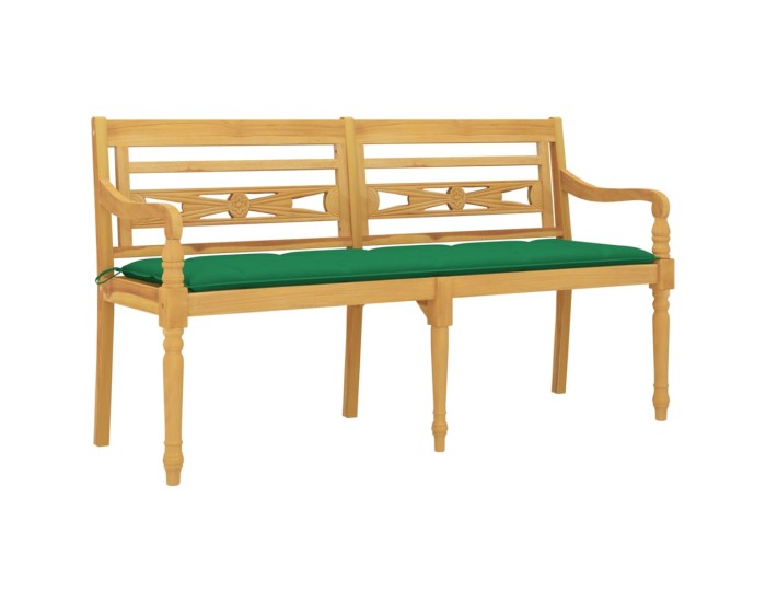 Sonata Bancă Batavia cu pernă verde, 150 cm, lemn masiv de tec