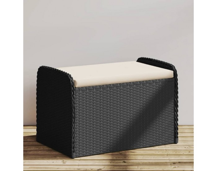 Sonata H Пейка за съхранение с възглавница черна 80x51x52 см полиратан