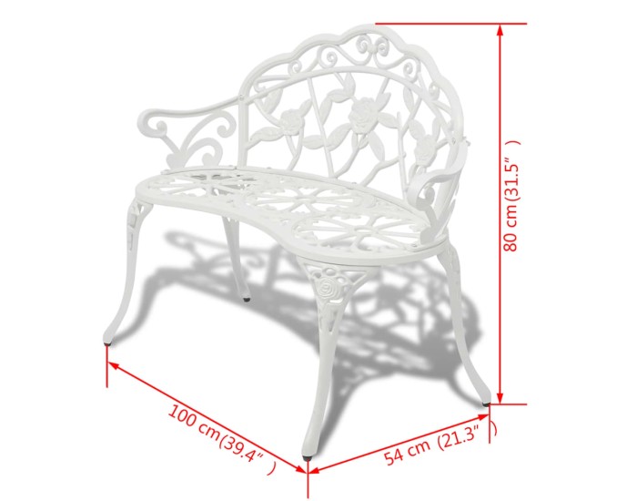 Sonata Bancă de grădină, alb, 100 cm, aluminiu turnat