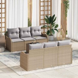 Sonata H Градински Софа Комплект 7 pcs Бежово 55 x 55 x 37 см Полиратан - Canapele și bănci de grădină