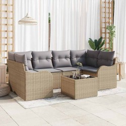 Sonata H Градински Софа Комплект 7 pcs Бежово 55 x 55 x 37 см Полиратан - Canapele și bănci de grădină