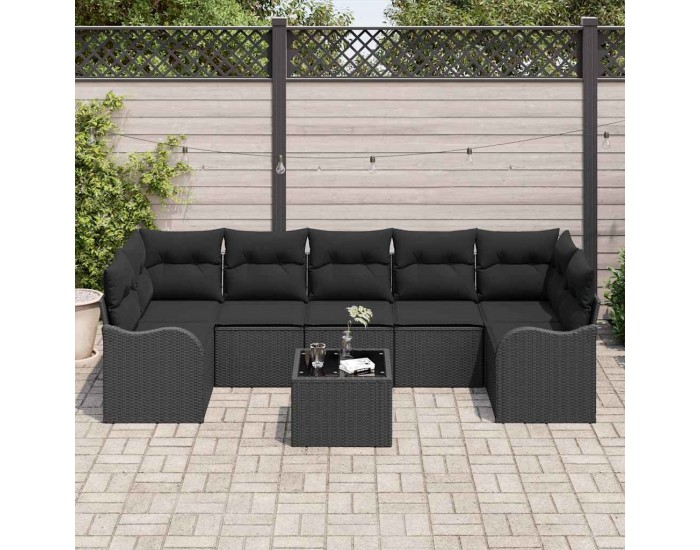 Sonata H Градински Софа Комплект 8 pcs Черно 55 x 55 x 37 см Полиратан