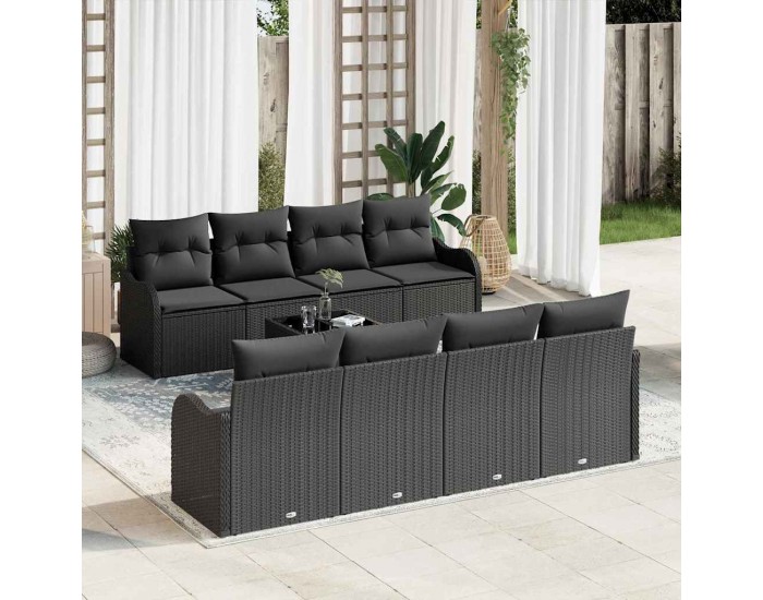 Sonata H Градински Софа Комплект 9 pcs Черно 55 x 55 x 37 см Полиратан