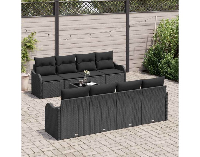 Sonata H Градински Софа Комплект 9 pcs Черно 55 x 55 x 37 см Полиратан