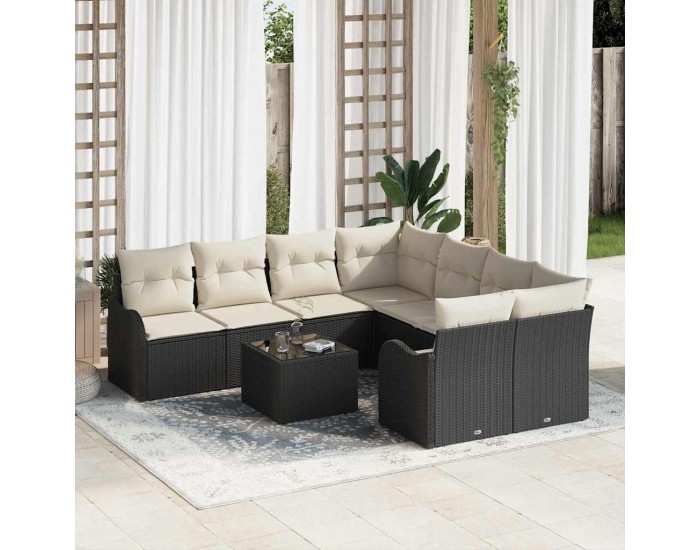 Sonata H Градински Софа Комплект 9 pcs Черно 55 x 55 x 37 см Полиратан