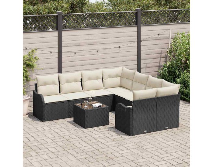 Sonata H Градински Софа Комплект 9 pcs Черно 55 x 55 x 37 см Полиратан