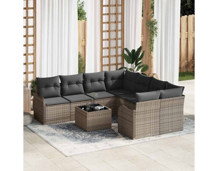 Sonata H Градински Софа Комплект 9 pcs Сив 55 x 55 x 37 см Полиратан