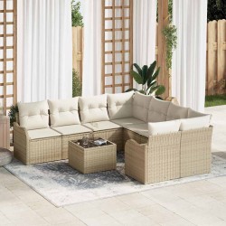 Sonata H Градински Софа Комплект 9 pcs Бежово 55 x 55 x 37 см Полиратан - Canapele și bănci de grădină