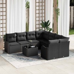 Sonata H Градински Софа Комплект 9 pcs Черно 55 x 55 x 37 см Полиратан - Canapele și bănci de grădină