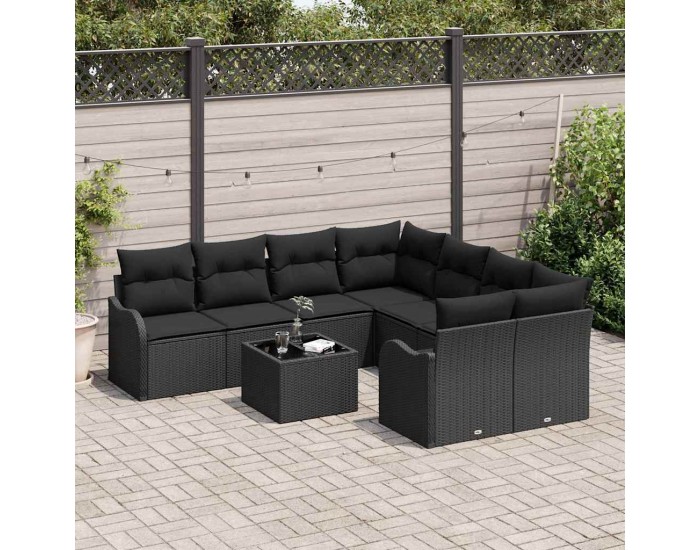 Sonata H Градински Софа Комплект 9 pcs Черно 55 x 55 x 37 см Полиратан
