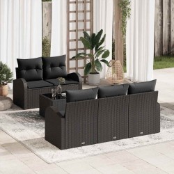 Sonata H Градински Софа Комплект 6 pcs Черно 55 x 55 x 37 см Полиратан - Canapele și bănci de grădină