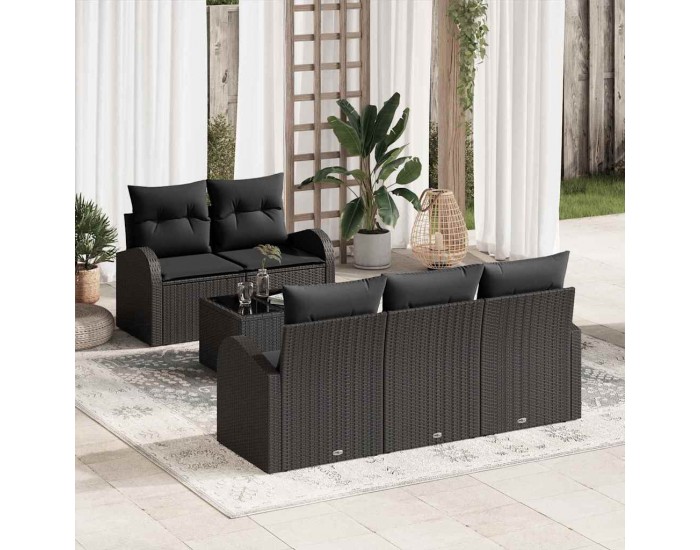 Sonata H Градински Софа Комплект 6 pcs Черно 55 x 55 x 37 см Полиратан