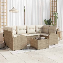 Sonata H Градински Софа Комплект 7 pcs Бежово 55 x 55 x 37 см Полиратан - Canapele și bănci de grădină