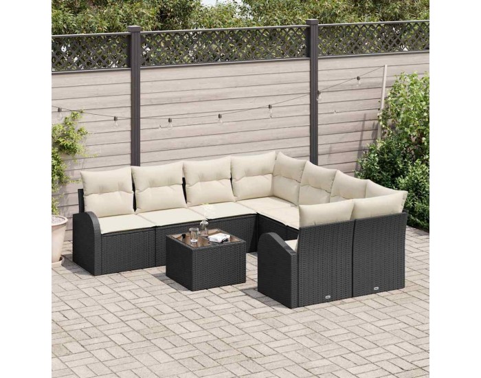 Sonata H Градински Софа Комплект 9 pcs Черно 55 x 55 x 37 см полиратан
