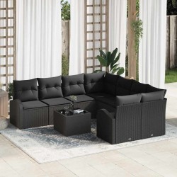 Sonata H Градински Софа Комплект 9 pcs Черно 55 x 55 x 37 см полиратан - Canapele și bănci de grădină
