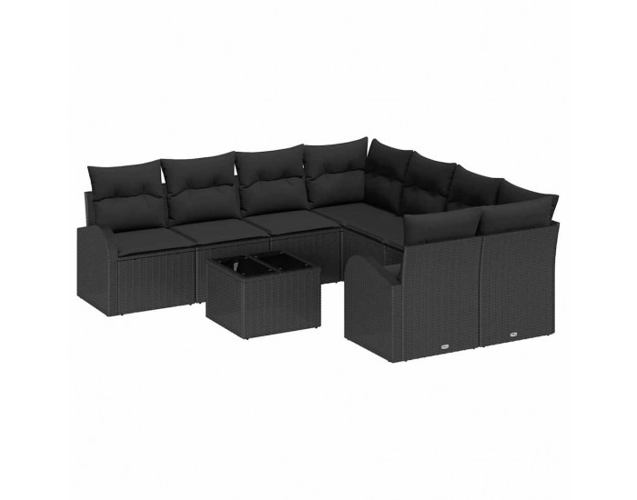 Sonata H Градински Софа Комплект 9 pcs Черно 55 x 55 x 37 см полиратан