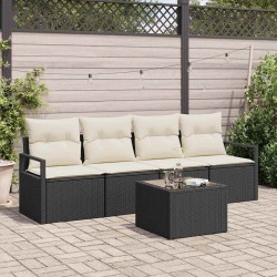 Sonata H Градински Софа Комплект 5 pcs Черен и кремав 55 x 55 x 37 см - Canapele și bănci de grădină