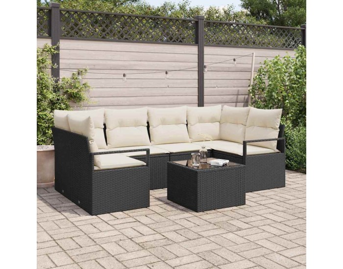 Sonata H Градински Софа Комплект 7 pcs Черен и кремав 55 x 55 x 37 см