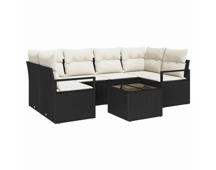 Sonata H Градински Софа Комплект 7 pcs Черен и кремав 55 x 55 x 37 см