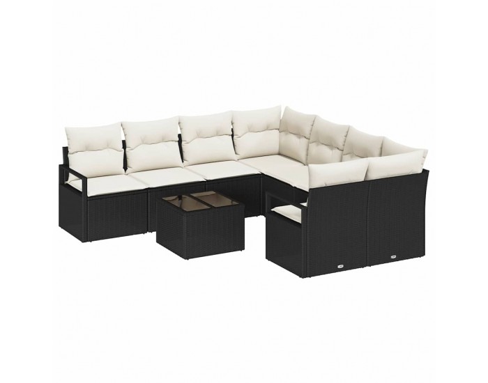 Sonata H Градински Софа Комплект 9 pcs Черен и кремав 55 x 55 x 37 см