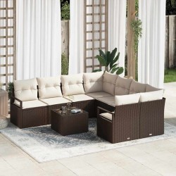 Sonata H Градински Софа Комплект 9 pcs Кафяв и Кремав 55 x 55 x 37 см - Canapele și bănci de grădină