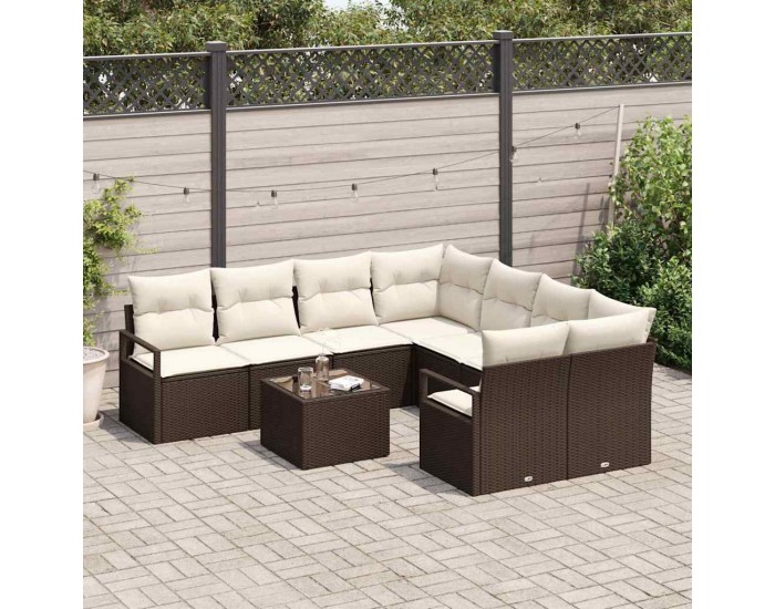 Sonata H Градински Софа Комплект 9 pcs Кафяв и Кремав 55 x 55 x 37 см