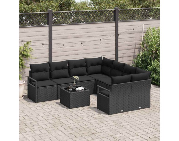 Sonata H Градински Софа Комплект 9 pcs Черно 55 x 55 x 37 см полиратан
