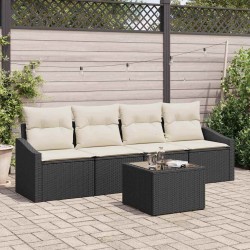 Sonata H Градински Софа Комплект 5 pcs Черен и кремав 55 x 55 x 37 см - Canapele și bănci de grădină