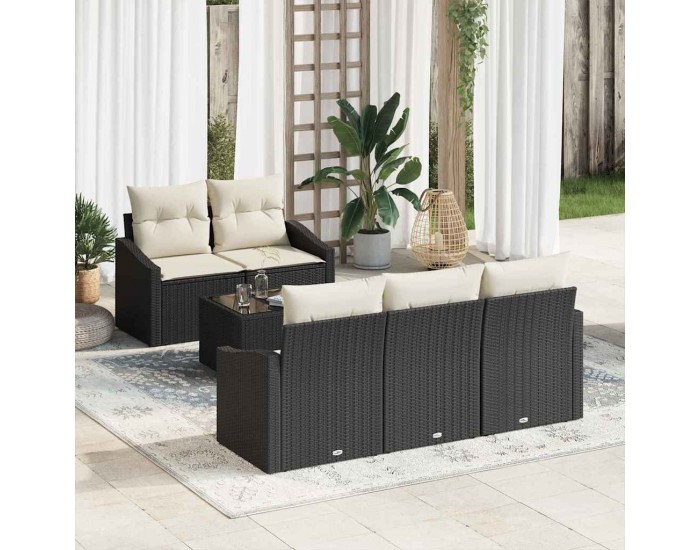 Sonata H Градински Софа Комплект 6 pcs Черен и кремав 55 x 55 x 37 см