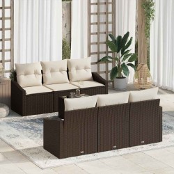 Sonata H Градински Софа Комплект 7 pcs Кафяв и Кремав 55 x 55 x 37 см - Canapele și bănci de grădină