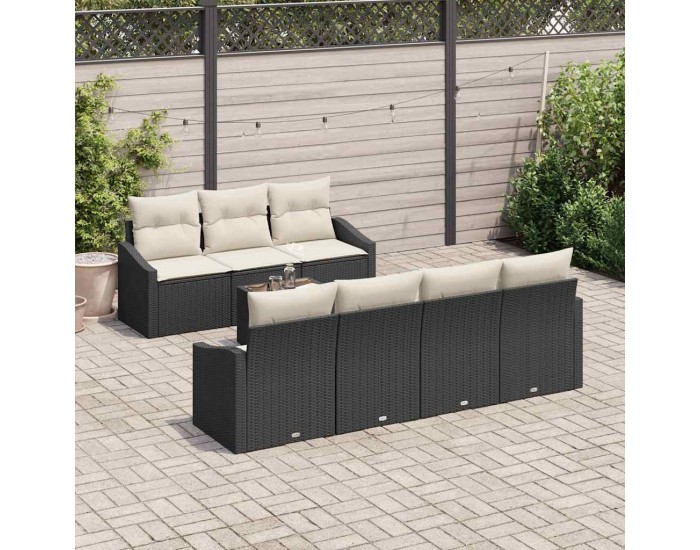 Sonata H Градински Софа Комплект 8 pcs Черен и кремав 55 x 55 x 37 см