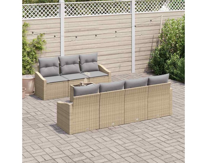 Sonata Set de canapea 8 buc. Beige și gri deschis poliratan