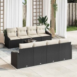 Sonata H Градински Софа Комплект 9 pcs Черен и кремав 55 x 55 x 37 см - Canapele și bănci de grădină
