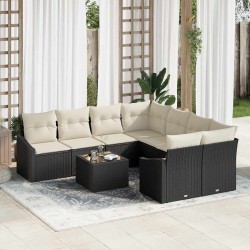 Sonata H Градински Софа Комплект 9 pcs Черен и кремав 55 x 55 x 37 см - Canapele și bănci de grădină
