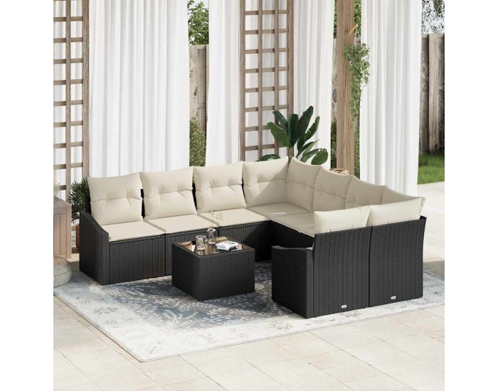 Sonata H Градински Софа Комплект 9 pcs Черен и кремав 55 x 55 x 37 см