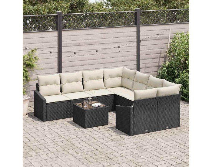 Sonata H Градински Софа Комплект 9 pcs Черен и кремав 55 x 55 x 37 см