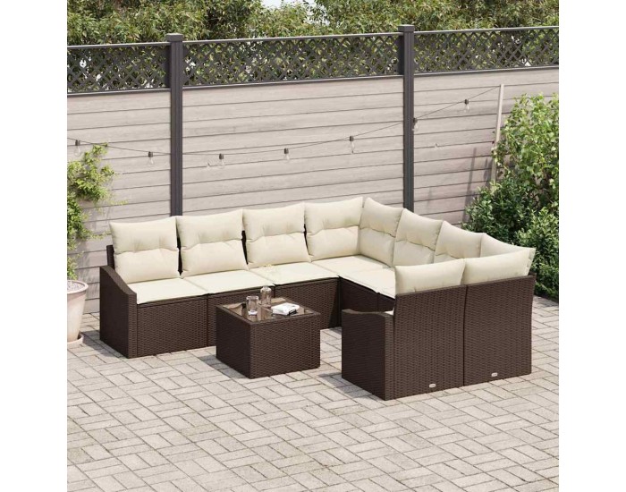 Sonata H Градински Софа Комплект 9 pcs Кафяв и Кремав 55 x 55 x 37 см
